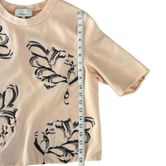 3.1 Phillip Lim Fern Embroidered Boxy Crewneck Short Sleeve Top Light Coral Sz 2 - Picture 4 of 9